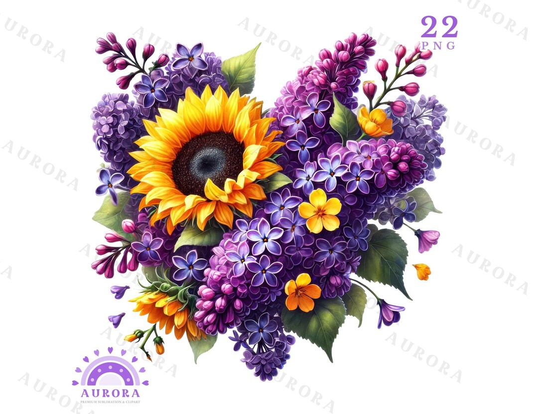 Valentine Floral Heart Clipart Bundle, Colorful Flowers Sublimation PNG ...