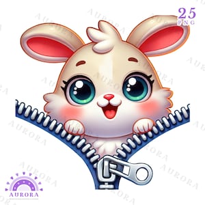 25 süße Tiere, die vom Reißverschluss Clipart, entzückende Zeichentricktiere PNG, spähende Tiere, Sublimation, digitaler Download, herunterladen