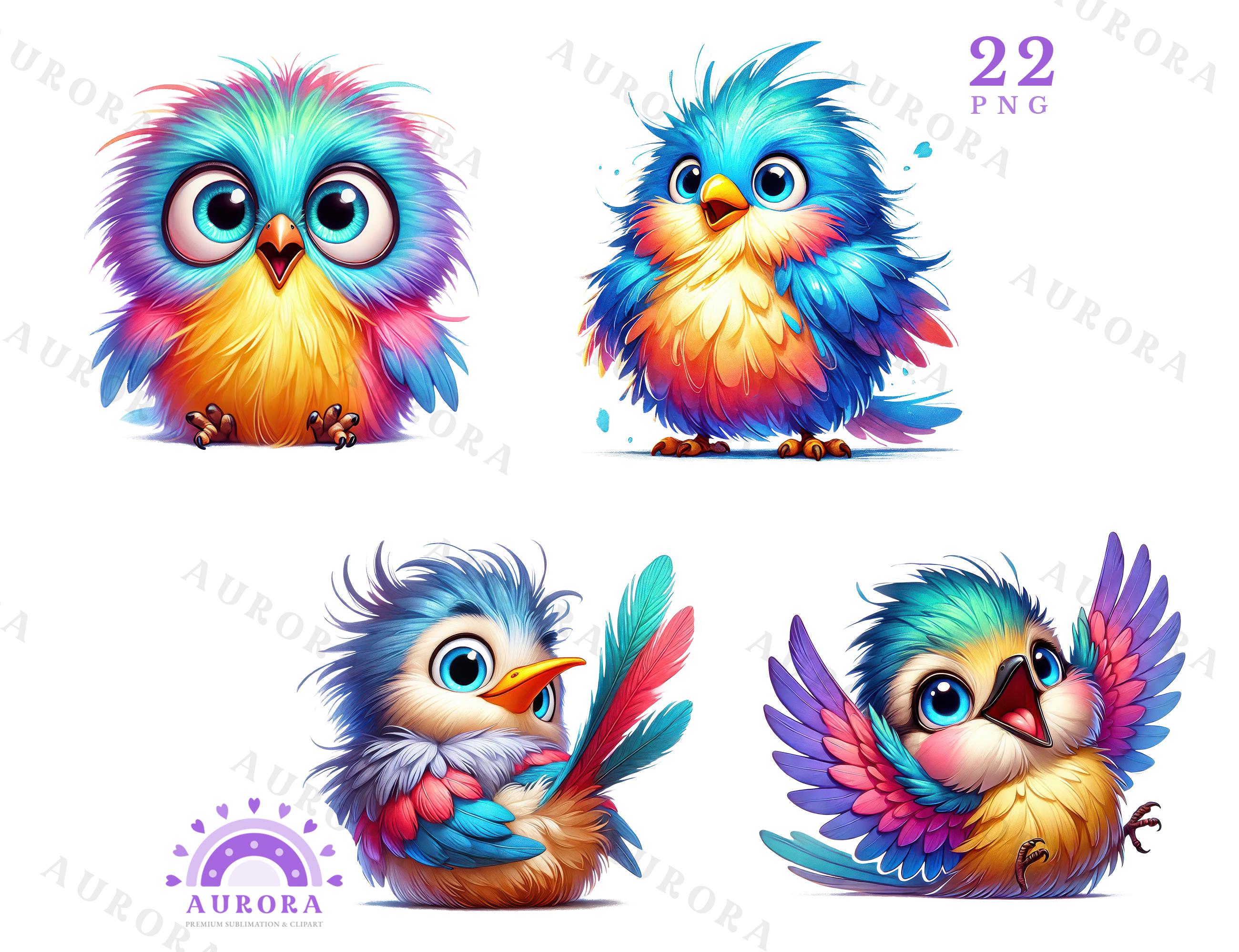 Watercolor Bird Clipart Bundle, Rainbow Baby Bird Sublimation PNG, Kids ...
