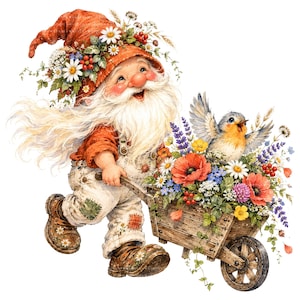 30 trädgårdstomtar PNG-paket, akvarellblommiga clipart, fågelsublimeringsdesigner för skjortor, muggar