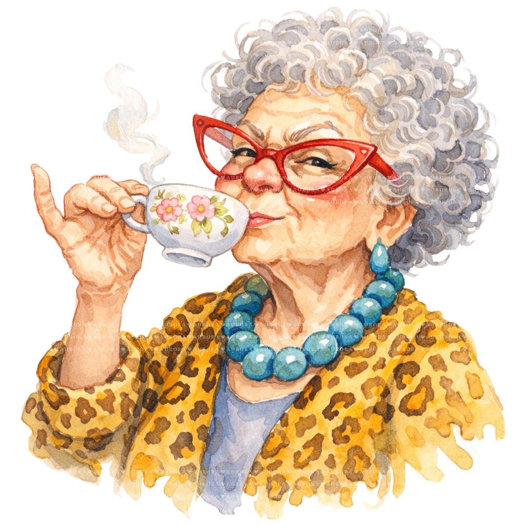 20 Watercolor Grandma Clipart PNG Files Bundle, Funny Senior Lady ...