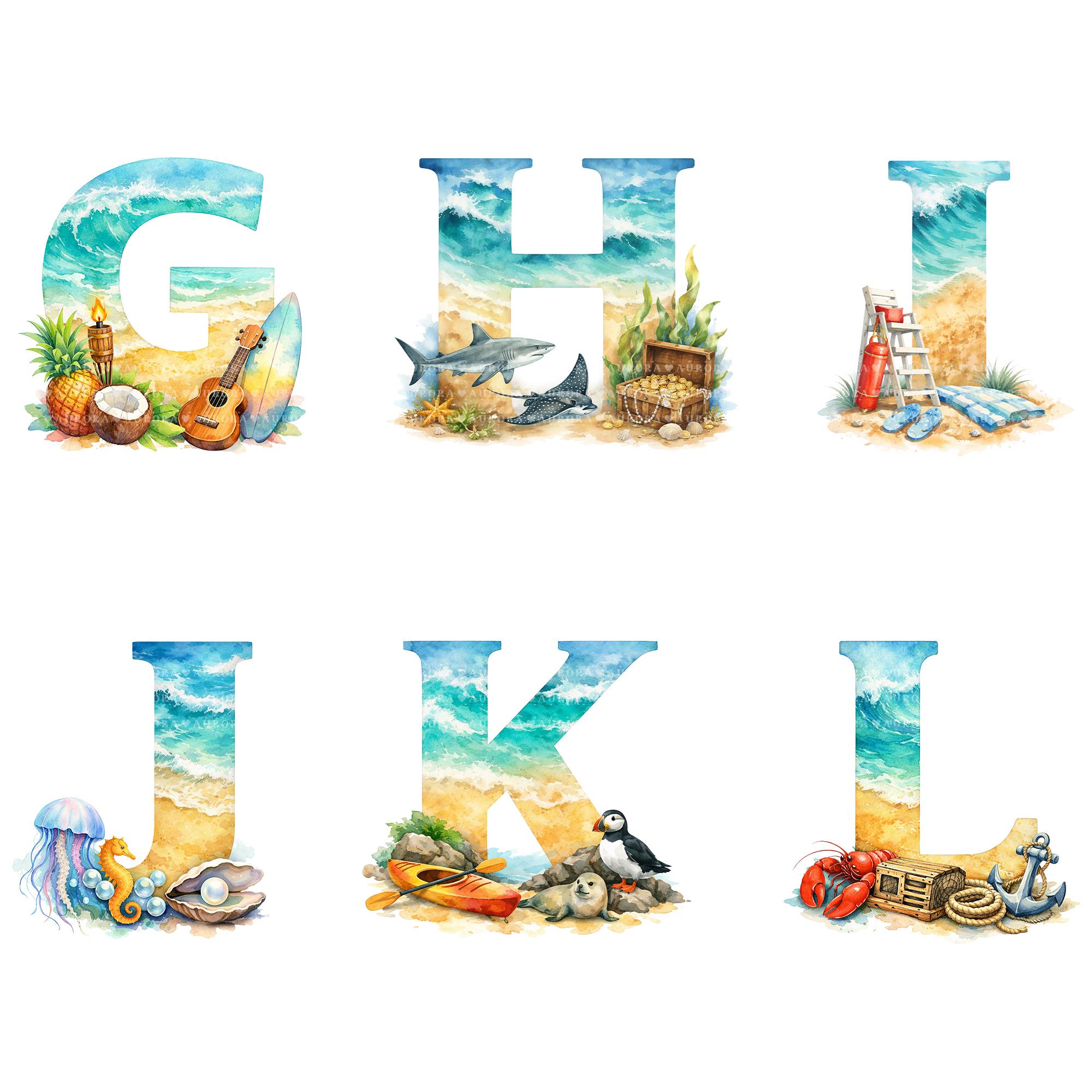 36 Summer Beach Alphabet Letters PNG Bundle, Sublimation Clipart ...