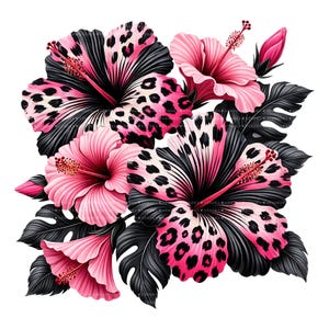 10 Pink Leopard Hibiscus PNG Bundle, Tropical Flower Clipart, Sublimation Digital Download image 9