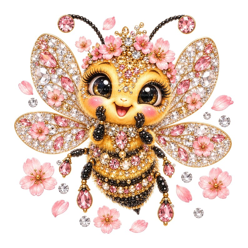 30 Jeweled Bee PNG Bundle, Rhinestone Floral Clipart, Sublimation ...