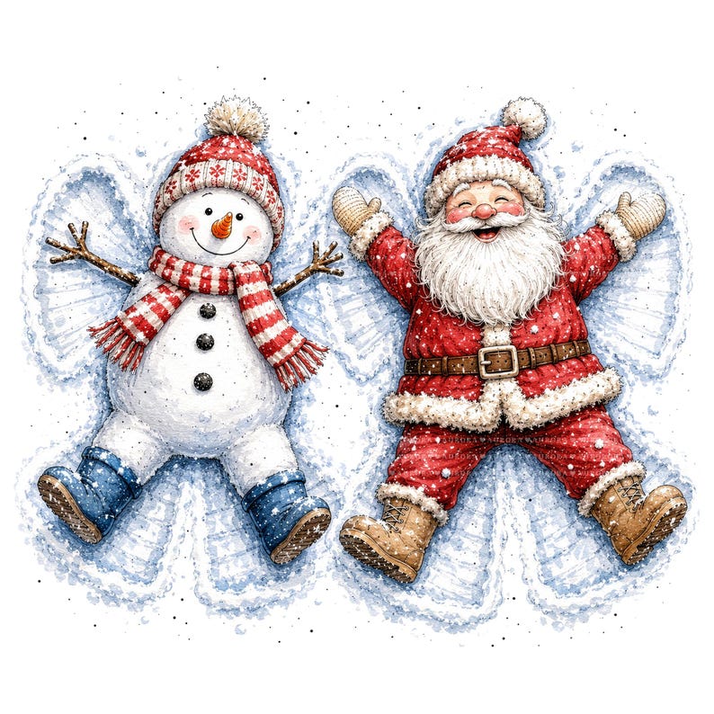 24 Whimsical Santa Snowman PNG, Christmas Watercolor Clipart, Sublimation Bundle for Shirts, Mugs, Tumblers image 11