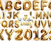Gold Foil Balloon Alphabet Clipart, Party Letters & Numbers, Birthday, Scrapbook, Gift Card, Digital Download