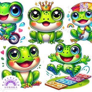 Paquete de 85 imágenes prediseñadas de ranas divertidas y adorables, sublimación de ranas adorables, sublimación de animales lindos, descarga digital, uso comercial