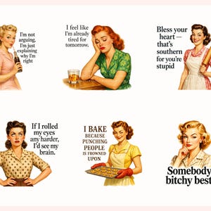 Retro Housewife PNG Bundle, Sarcastic Women Quotes, 1950s Humor Clipart, Mugs, shirts, Instant Download image 8