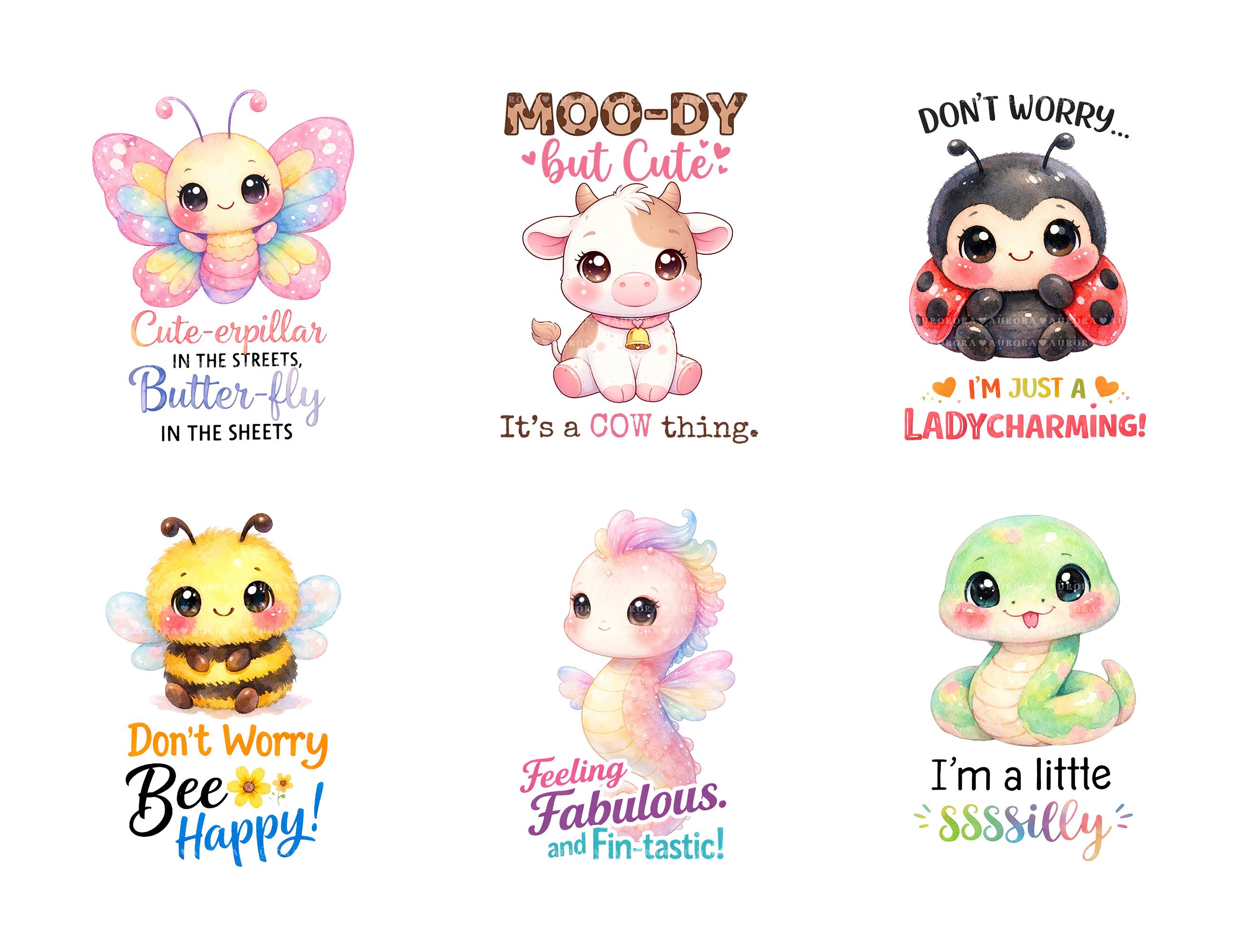 86 Funny Animal Quotes PNG Bundle, Watercolor Sublimation Designs for ...