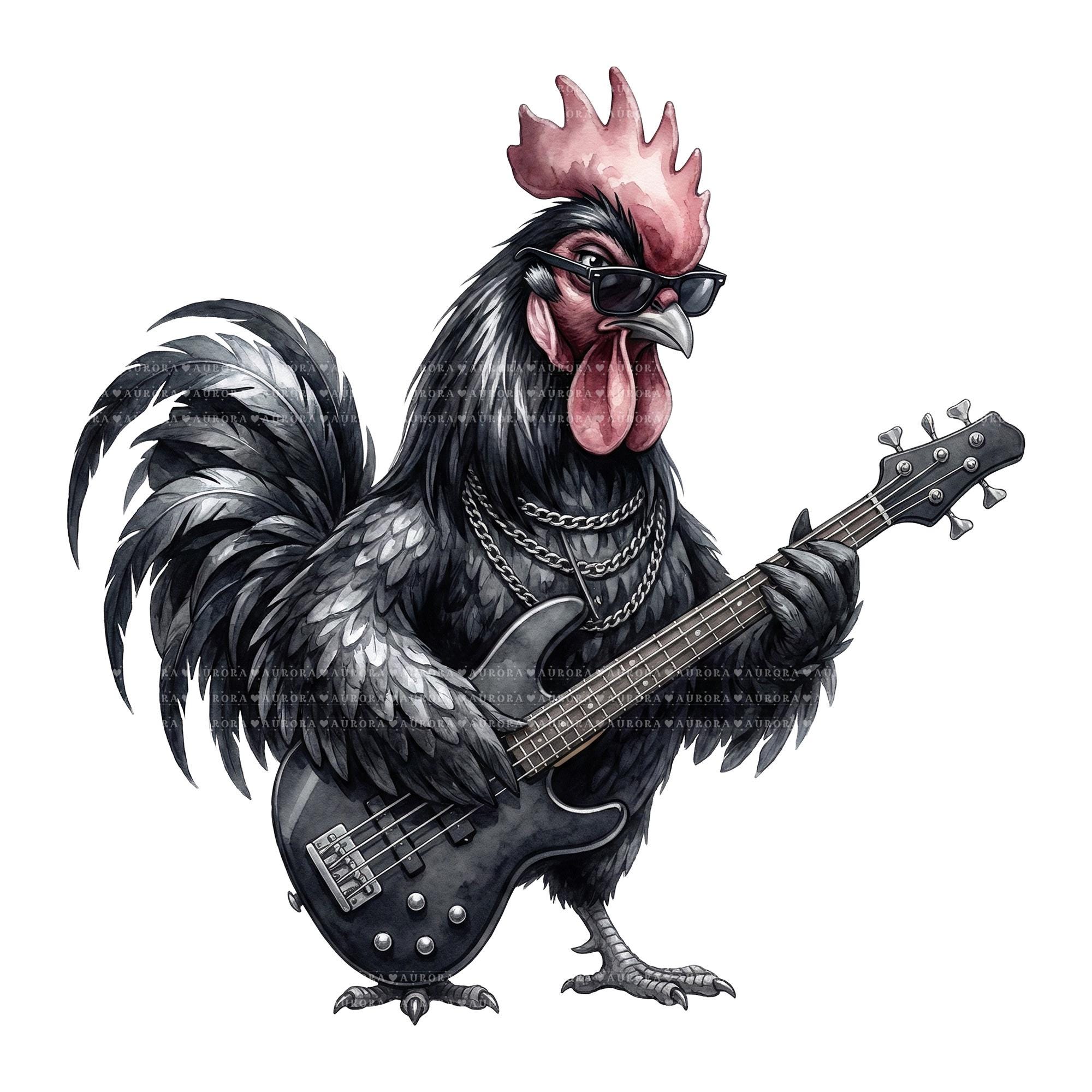 18 Rocker Rooster Clipart, Punk Chicken PNG Bundle, Sublimation Designs ...