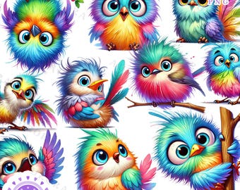 Watercolor Bird Clipart Bundle, Rainbow Baby Bird Sublimation PNG, Kids T-Shirt, Stickers, Instant Download