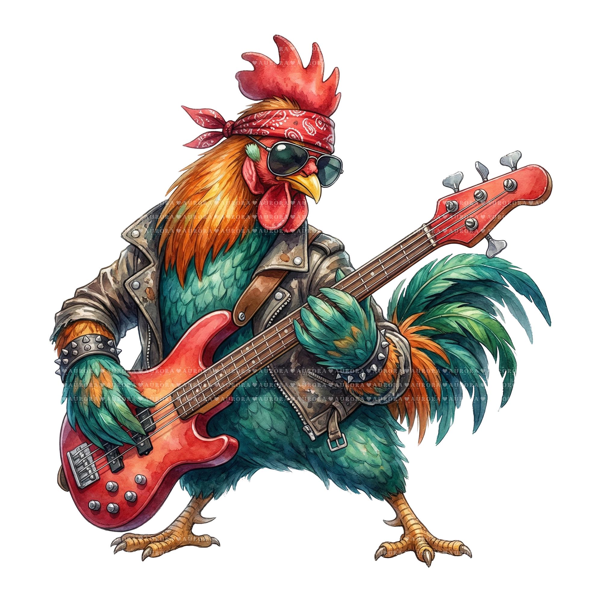 18 Rocker Rooster Clipart, Punk Chicken PNG Bundle, Sublimation Designs ...