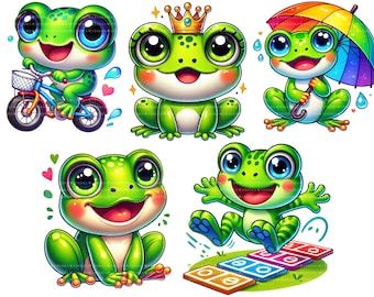 66 Frog Clipart PNG Bundle, Sublimation Files for Shirts, Mugs, Stickers, Instant Download