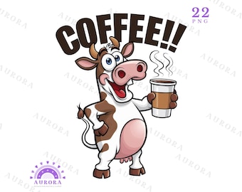 Imágenes prediseñadas de animales de café, ilustración de animales de dibujos animados, sublimación de café PNG, descarga instantánea
