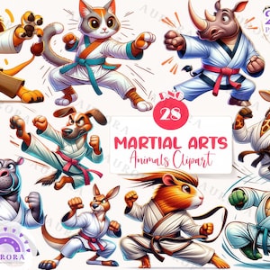 Martial Arts Animal Clipart Bundle, Karate Animals PNG, Cute Animals Sublimation, Digital Download
