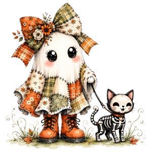 26 Halloween-spöken PNG-paket, lapptäcke akvarell clipart, höstens sublimeringsdesigner, omedelbar digital nedladdning bild 6