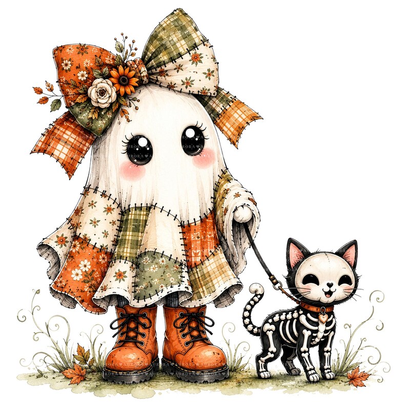 26 Halloween-spöken PNG-paket, lapptäcke akvarell clipart, höstens sublimeringsdesigner, omedelbar digital nedladdning bild 6