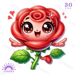 30 süße Blumen Charaktere Clipart Bundle, Kawaii Cartoon Blumen PNG, glückliche Blumenkunst, Sublimationsdesign, digitaler Download