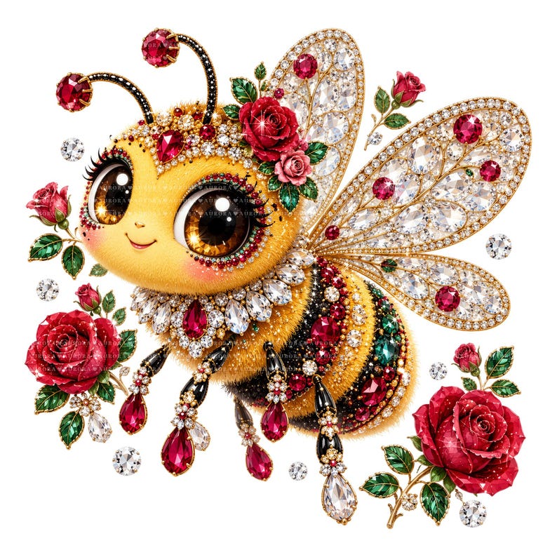 30 Jeweled Bee PNG Bundle, Rhinestone Floral Clipart, Sublimation ...
