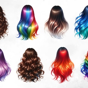 Hair Color Graphics Colorful Hair Clipart Bundle: 30 Custom PNG Hairstyles (commercial Use ...