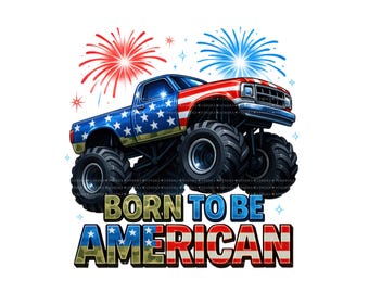Patriotischer Monstertruck PNG, 4. Juli Clipart, amerikanische Jungen, Sublimationsdesigns, digitaler Download