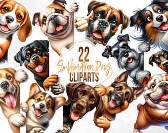 Clipart di cane che sbircia, cani dietro l'angolo, razze di cani, acquerello, cucciolo, animale domestico, animali, download digitale
