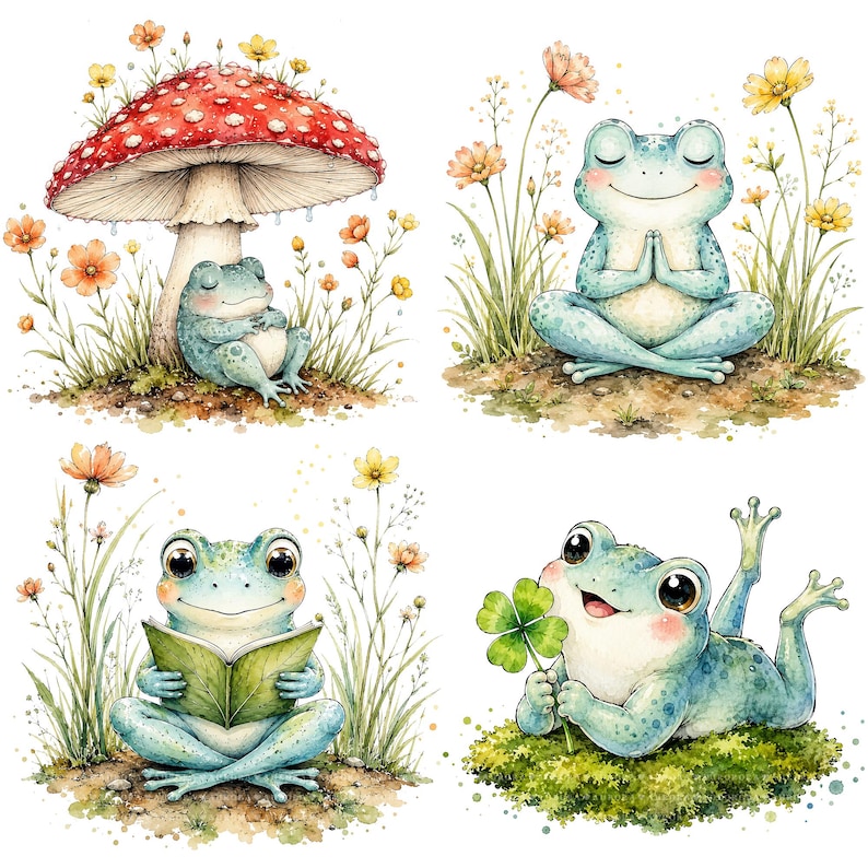 28 Whimsical Floral Frog Clipart Bundle, Woodland Sublimation PNG for Shirts, Mugs, and Stickers ...