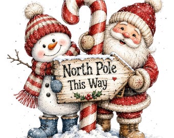 24 Whimsical Santa Snowman PNG, Christmas Watercolor Clipart, Sublimation Bundle for Shirts, Mugs, Tumblers