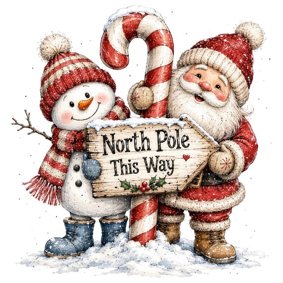 24 Whimsical Santa Snowman PNG, Christmas Watercolor Clipart, Sublimation Bundle for Shirts, Mugs, Tumblers