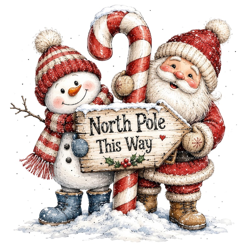24 Whimsical Santa Snowman PNG, Christmas Watercolor Clipart, Sublimation Bundle for Shirts, Mugs, Tumblers image 1