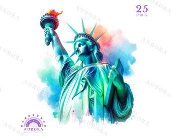 Watercolor Travel Landmarks Clipart: 25 Iconic Monuments PNG (Digital Download)