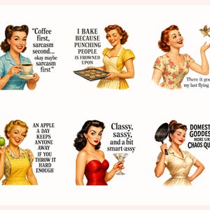Retro Housewife PNG Bundle, Sarcastic Women Quotes, 1950s Humor Clipart, Mugs, shirts, Instant Download image 2