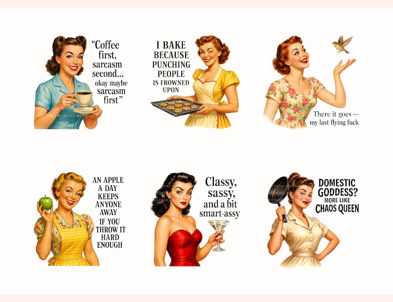 Retro Housewife PNG Bundle, Sarcastic Women Quotes, 1950s Humor Clipart, Mugs, shirts, Instant Download image 2