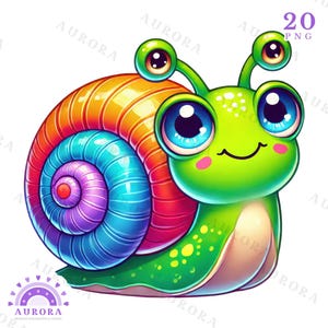 20 Clipart PNG mignon escargot, escargot mignon et fleurs, escargot de jardin, sublimation d'escargot floral coloré, téléchargement numérique