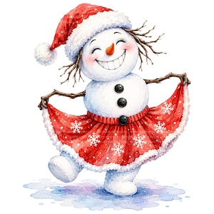 26 Watercolor Dancing Snowman Clipart Bundle, Christmas Winter Sublimation PNG, Holiday Shirt, Tumbler, Mug