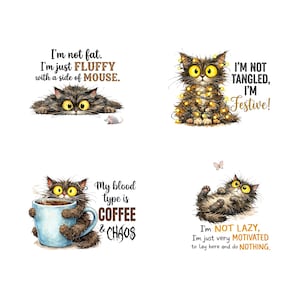 30 Funny Fluffy Cat PNG Bundle, Sarcastic Quote Clipart, Shirt Sublimation Designs, Digital Download image 2