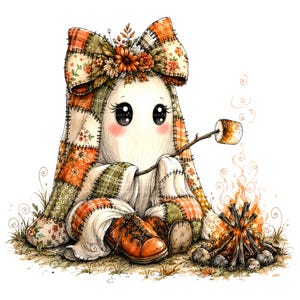 26 Halloween-spöken PNG-paket, lapptäcke akvarell clipart, höstens sublimeringsdesigner, omedelbar digital nedladdning bild 12