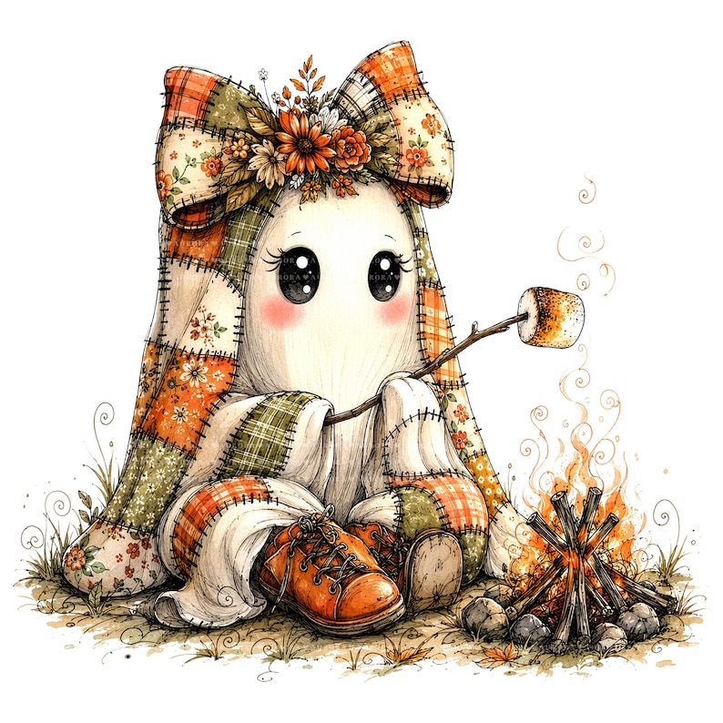26 Halloween-spöken PNG-paket, lapptäcke akvarell clipart, höstens sublimeringsdesigner, omedelbar digital nedladdning bild 12