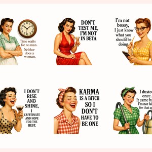 Retro Housewife PNG Bundle, Sarcastic Women Quotes, 1950s Humor Clipart, Mugs, shirts, Instant Download image 4