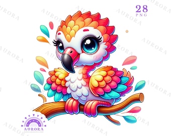 Rainbow Baby Bird Clipart, PNG Illustrations (Digital Download)