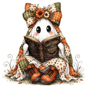 26 Halloween-spöken PNG-paket, lapptäcke akvarell clipart, höstens sublimeringsdesigner, omedelbar digital nedladdning bild 10