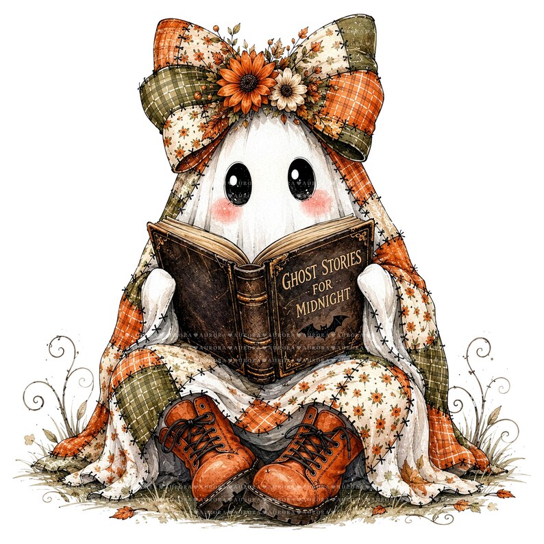 26 Halloween-spöken PNG-paket, lapptäcke akvarell clipart, höstens sublimeringsdesigner, omedelbar digital nedladdning bild 10