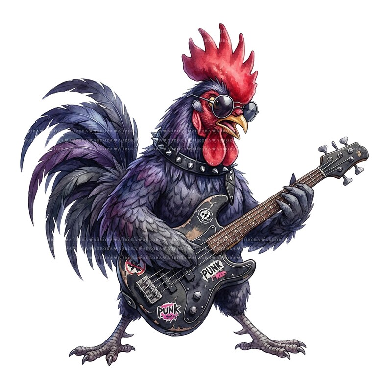 18 Rocker Rooster Clipart, Punk Chicken PNG Bundle, Sublimation Designs ...