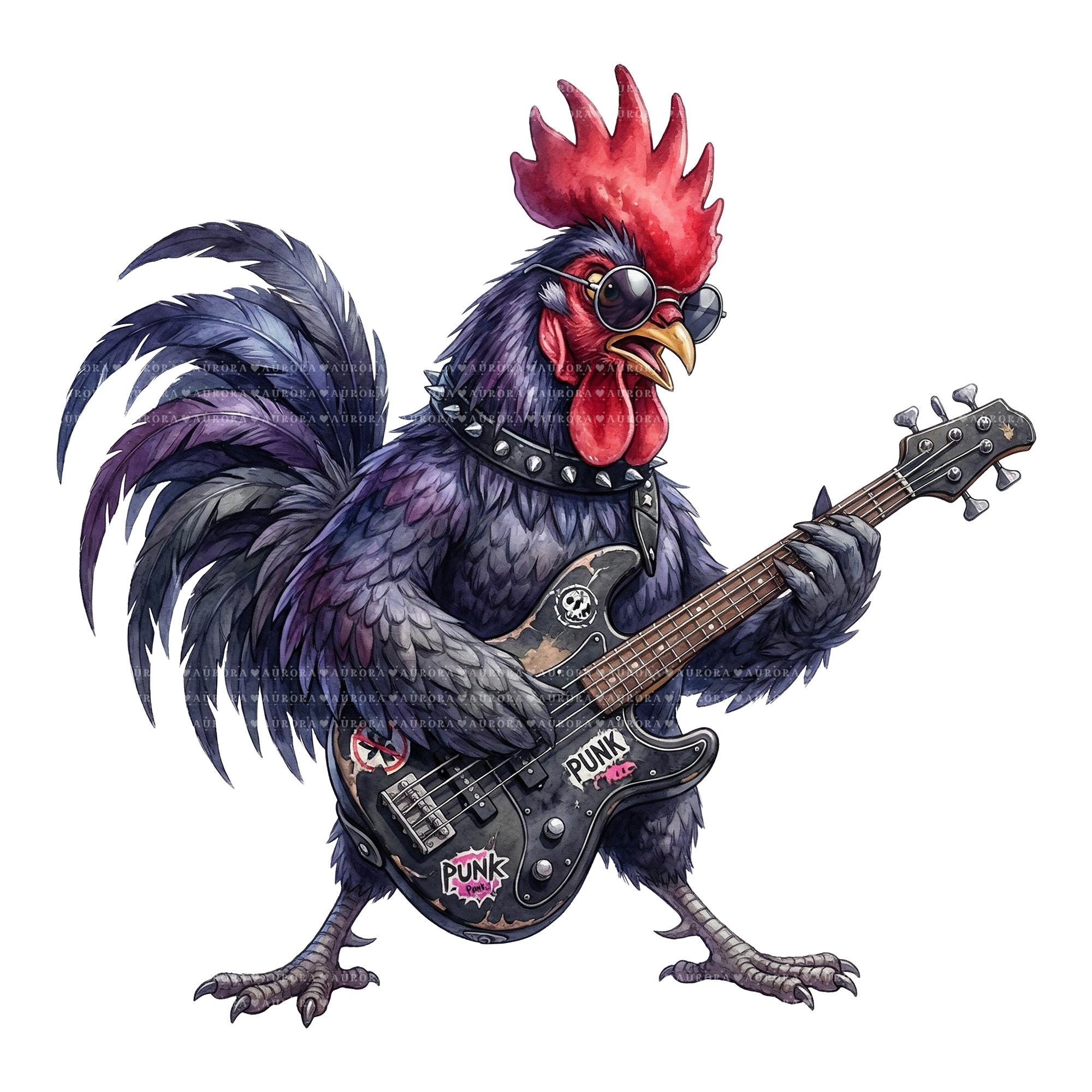 18 Rocker Rooster Clipart, Punk Chicken PNG Bundle, Sublimation Designs ...