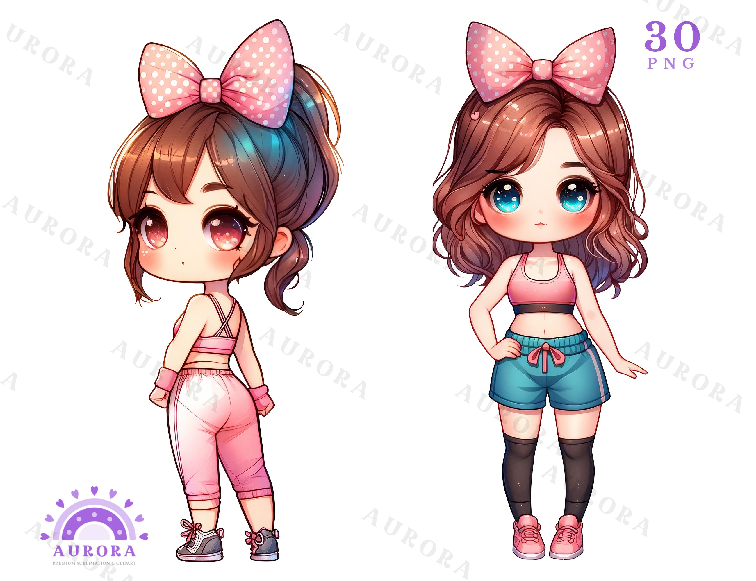 Chibi Fitness Girl Clipart, Gym Workout PNG Bundle, Sublimation Designs ...