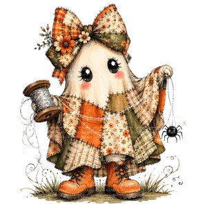 26 Halloween-spöken PNG-paket, lapptäcke akvarell clipart, höstens sublimeringsdesigner, omedelbar digital nedladdning bild 8