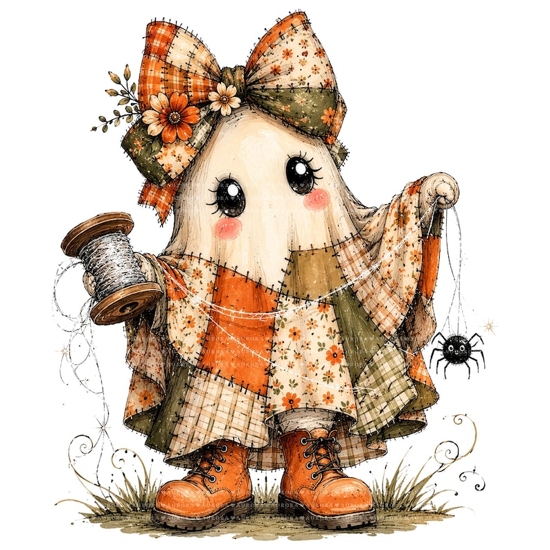 26 Halloween-spöken PNG-paket, lapptäcke akvarell clipart, höstens sublimeringsdesigner, omedelbar digital nedladdning bild 8
