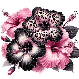 10 Pink Leopard Hibiscus PNG Bundle, Tropical Flower Clipart, Sublimation Digital Download