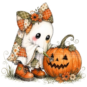 26 Halloween-spöken PNG-paket, lapptäcke akvarell clipart, höstens sublimeringsdesigner, omedelbar digital nedladdning bild 11
