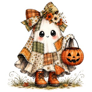 26 Halloween-spöken PNG-paket, lapptäcke akvarell clipart, höstens sublimeringsdesigner, omedelbar digital nedladdning bild 2